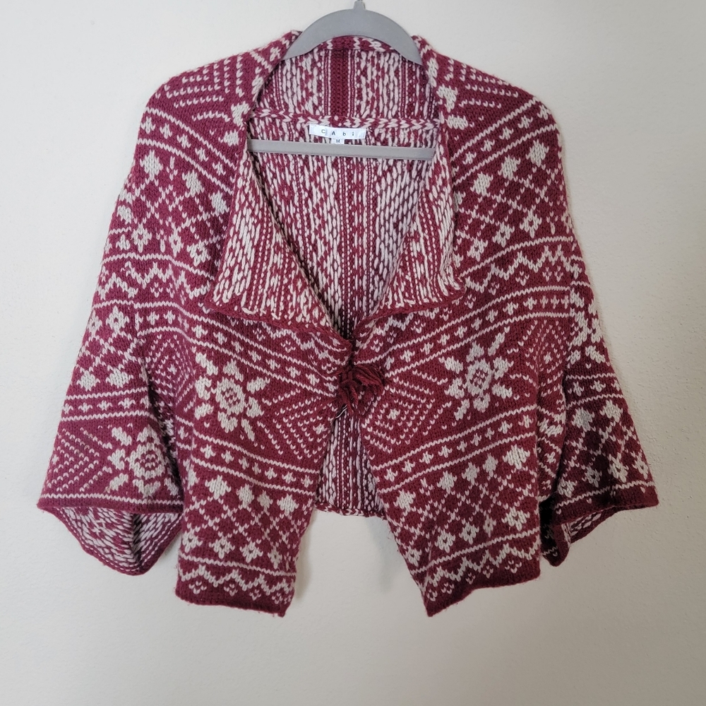Cabi Red and White Geometric Shrug Vest